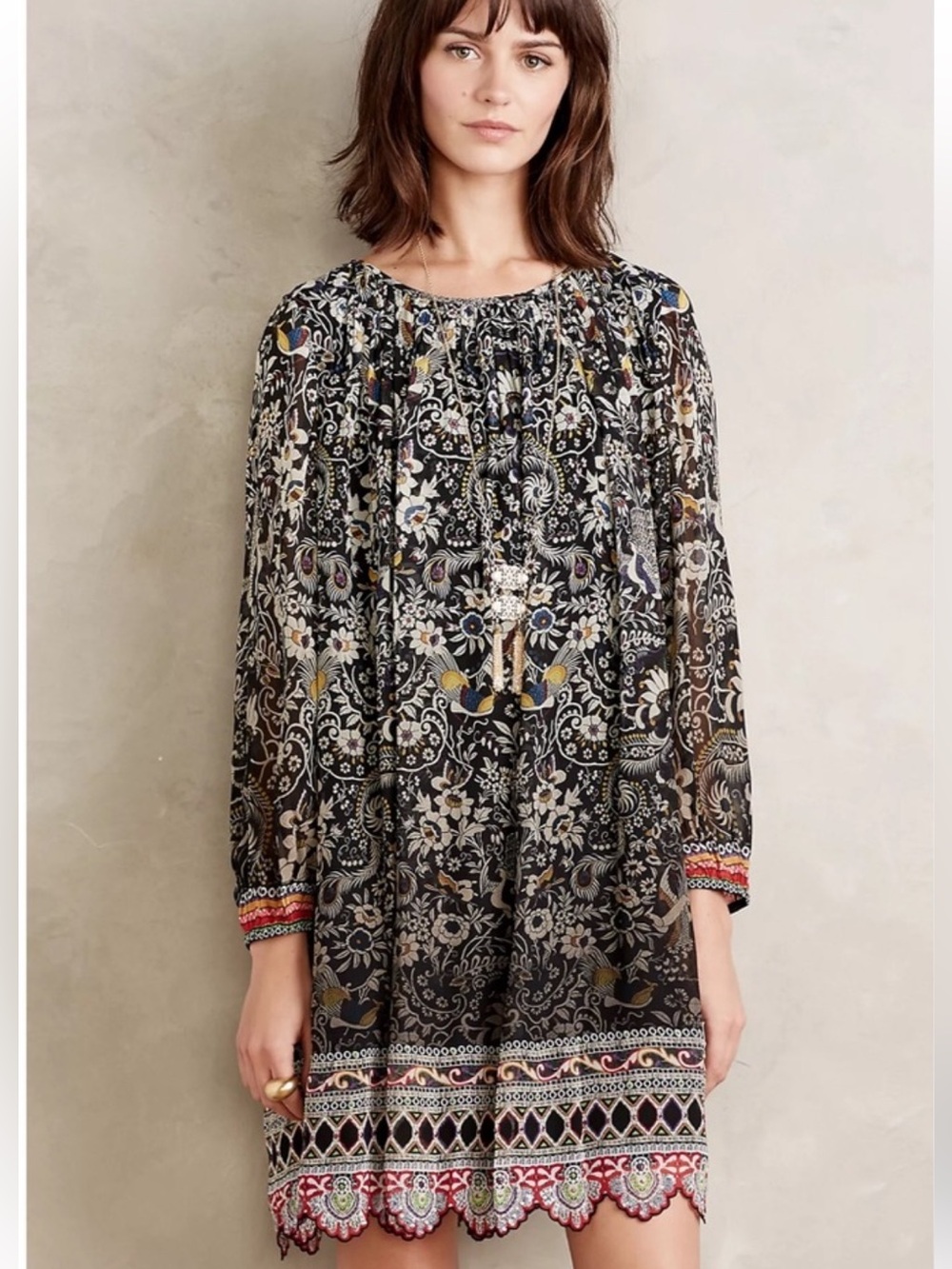Anthropologie Tanvi Kedia Volary Swing Dress XS Black Sequin Trim Embellished